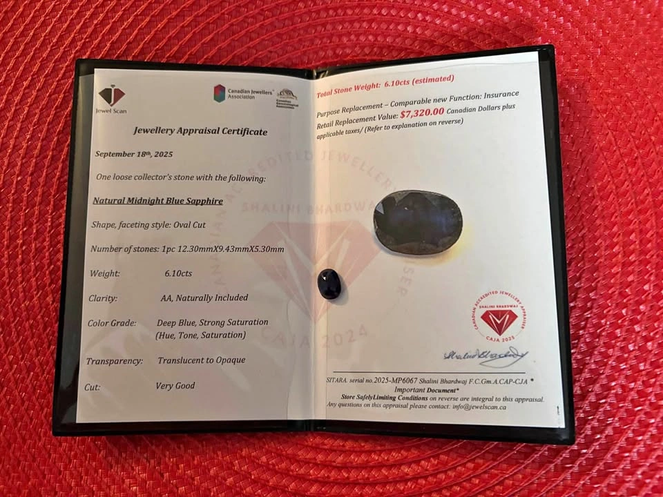 6.1 Ct. Certified Midnight Sapphire