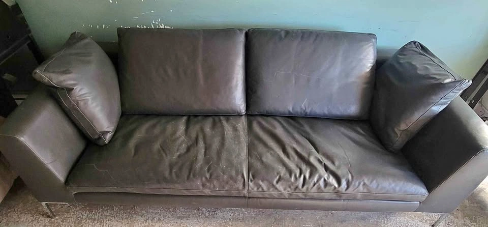 Large Down Filled Top Grain Leather Sofa (FREE DELIVERY)