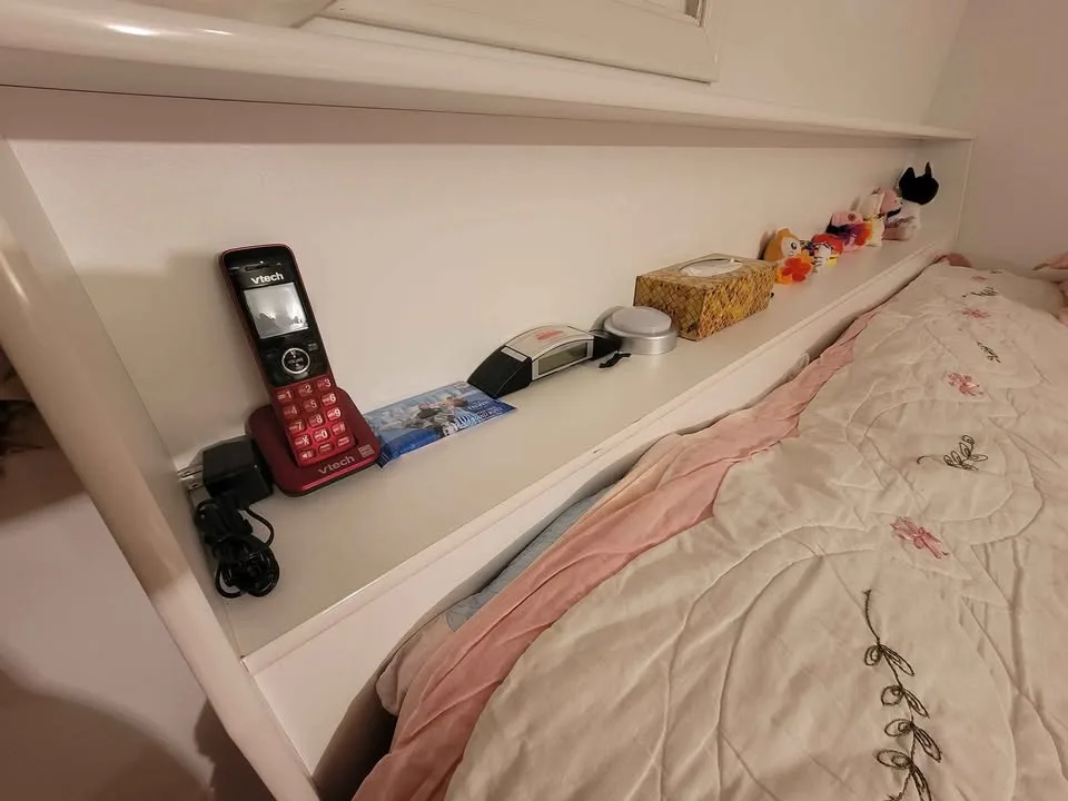 MOVE OUT SALE! King Size Bed Frame & Mattress w Shelving image indicator(3)