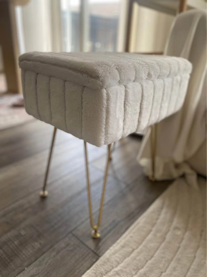 Vanity Chair / Storage Stool ✨ Cream Teddy Fur - photo 4