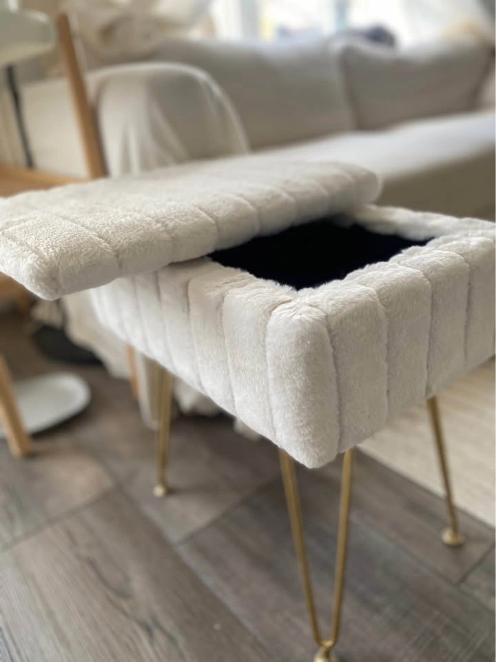 Vanity Chair / Storage Stool ✨ Cream Teddy Fur - photo 5