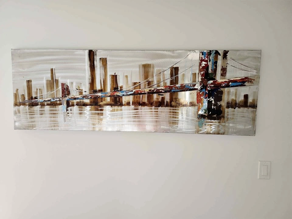 Large 3D Metal Skyline Wall Art – Hand-Painted (59" x 20")