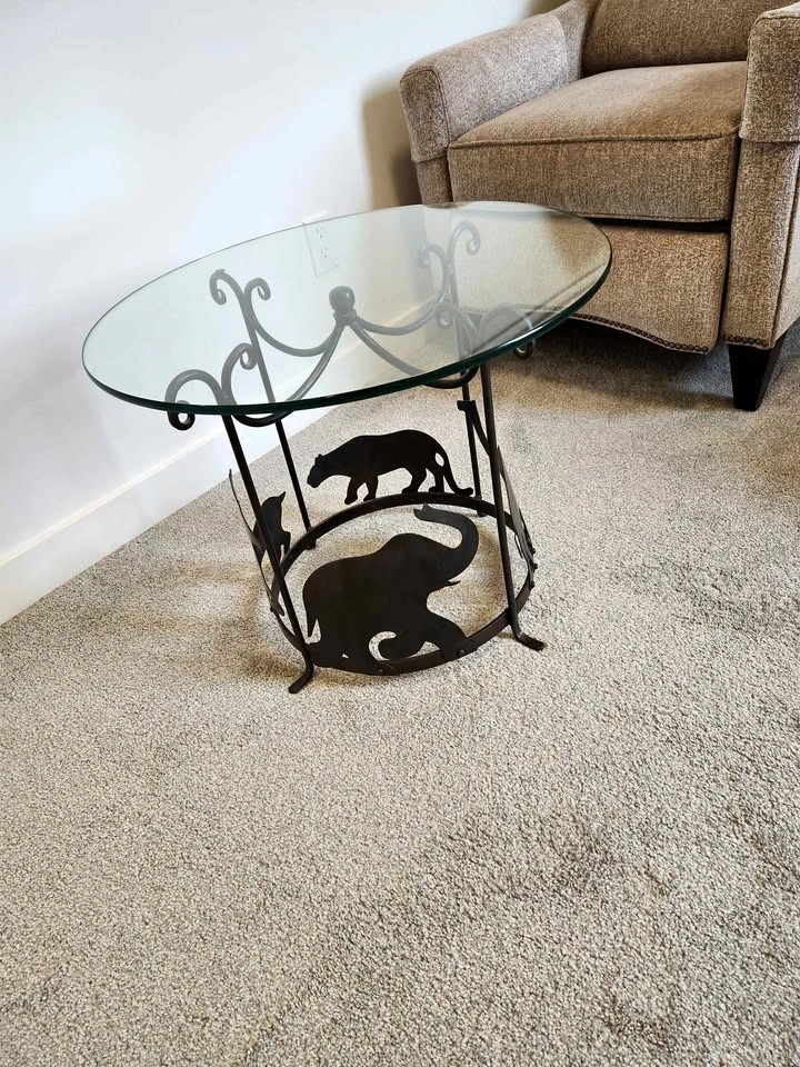 Animal Theme Glass Top Side Table