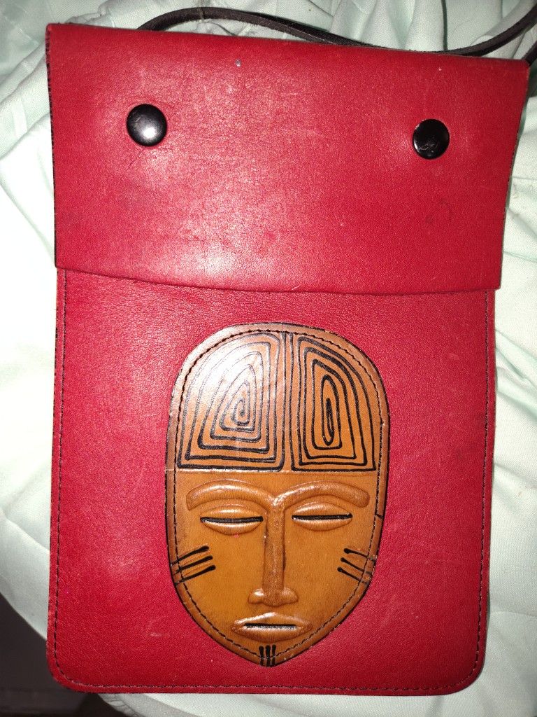 African Mask Crossbody Bag - Handcrafted Leather