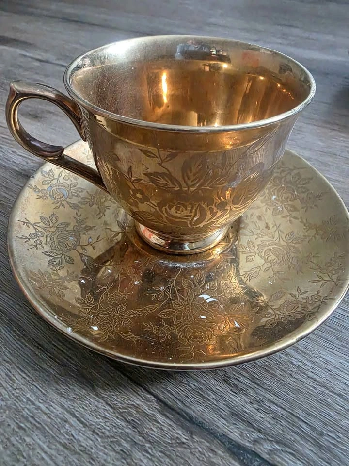 Old Foley James Kent Gold Brocade Tea Cup and Saucer