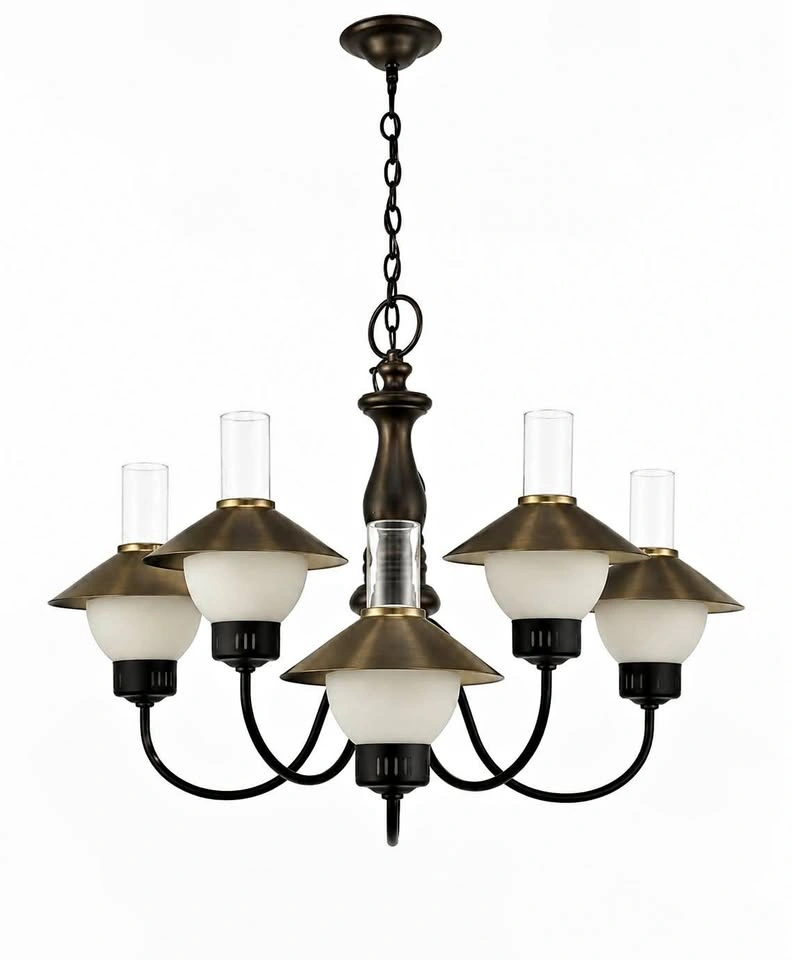 Vintage 5-Light Mid Century Modern Chandelier | Brass & Black Op
