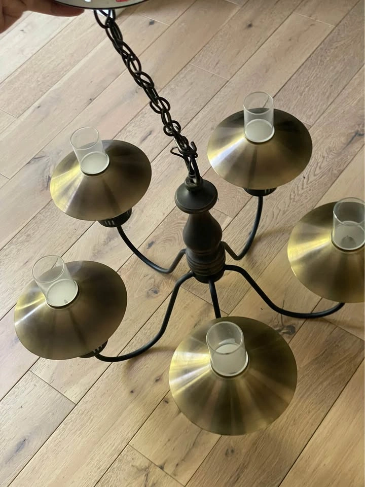 Vintage 5-Light Mid Century Modern Chandelier | Brass & Black Op - photo 2