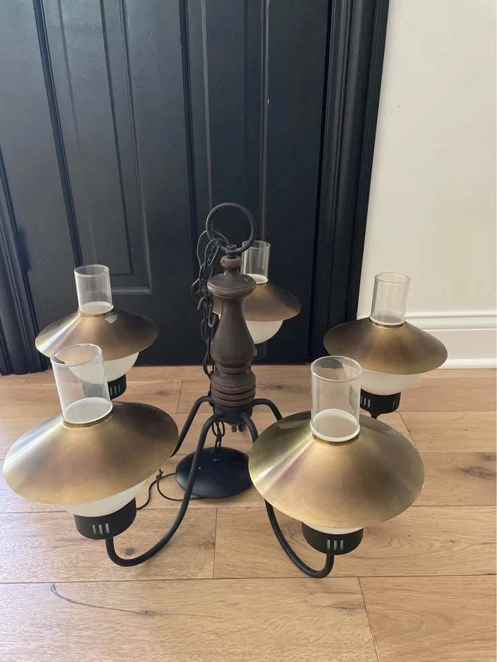 Vintage 5-Light Mid Century Modern Chandelier | Brass & Black Op - photo 3