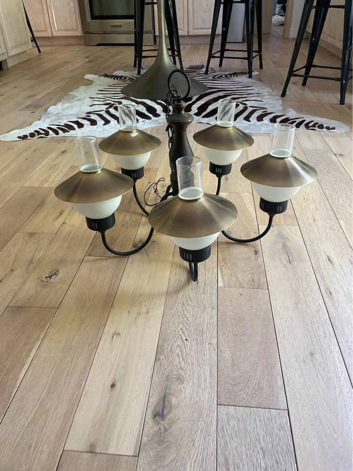 Vintage 5-Light Mid Century Modern Chandelier | Brass & Black Op - photo 4