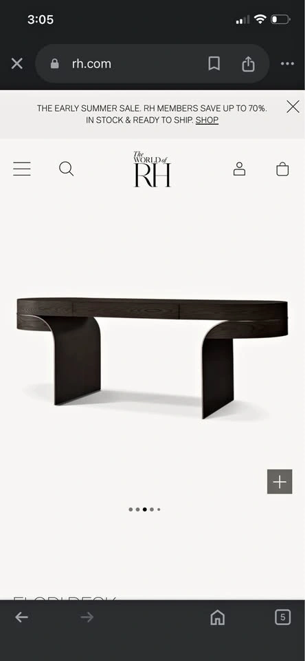 Restoration Hardware Elodi 72” Black Oak Executive Desk