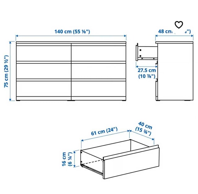 Like New Ikea Storklinta Dresser 6 Drawers White - photo 5