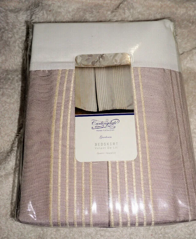 Queen Bedskirt Taupe Gold Beige Stripes NEW thumbnail