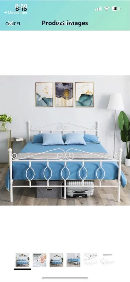 Full size white metal bed frame w/ mattress & duvet! - photo 2