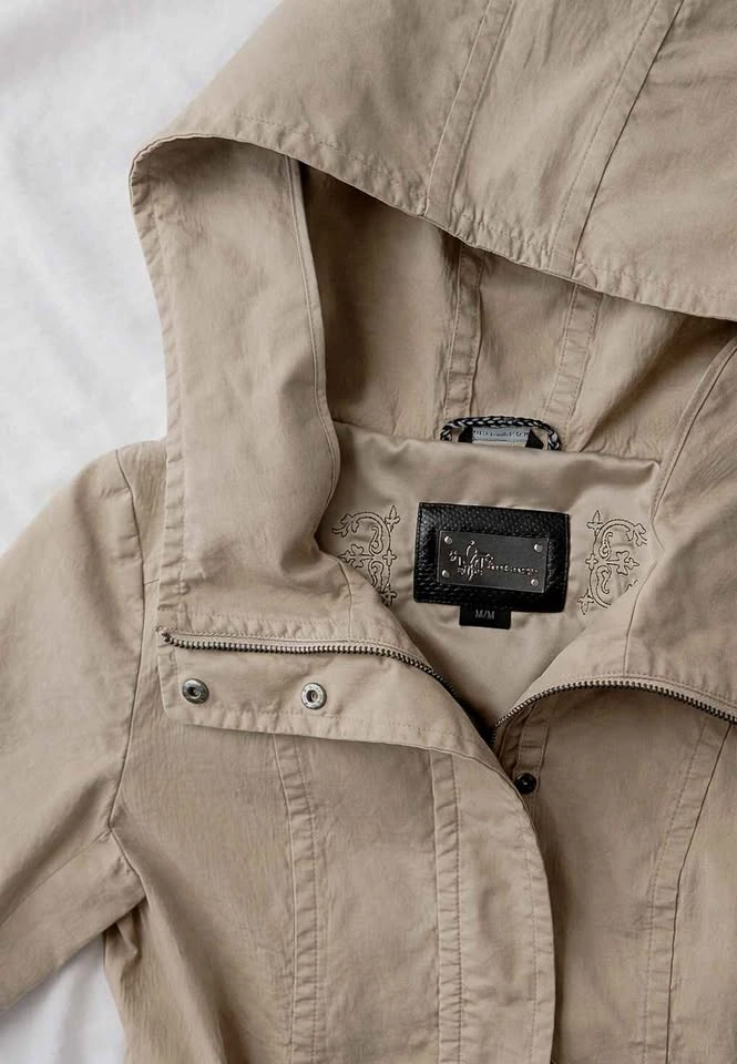 Mackage Utility Hooded Rain Jacket – Leather Trim Tan/Beige Size