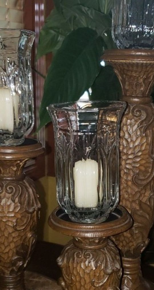 Set of 3 Wood Candle Holder