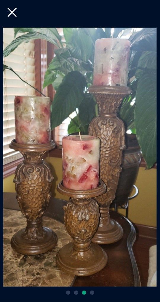 Set of 3 Wood Candle Holder - photo 2