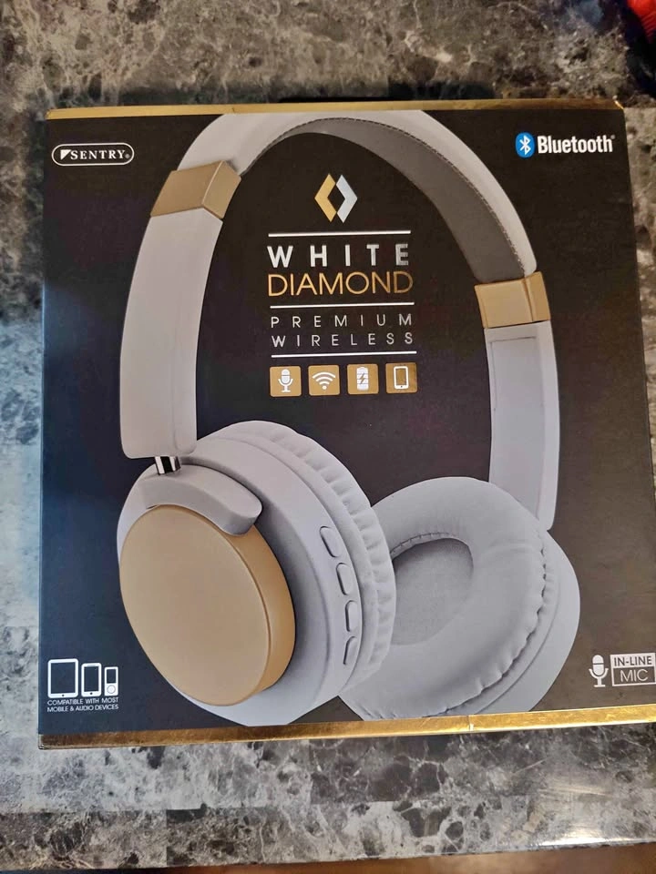 Bluetooth Headphones White Diamond Premium Wireless