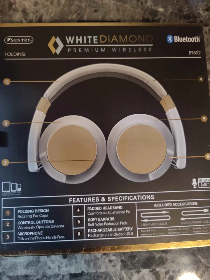 Bluetooth Headphones White Diamond Premium Wireless - photo 3