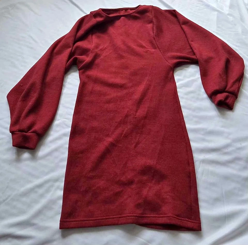 Red Ribbed Long Sleeve Knit Dress Size S