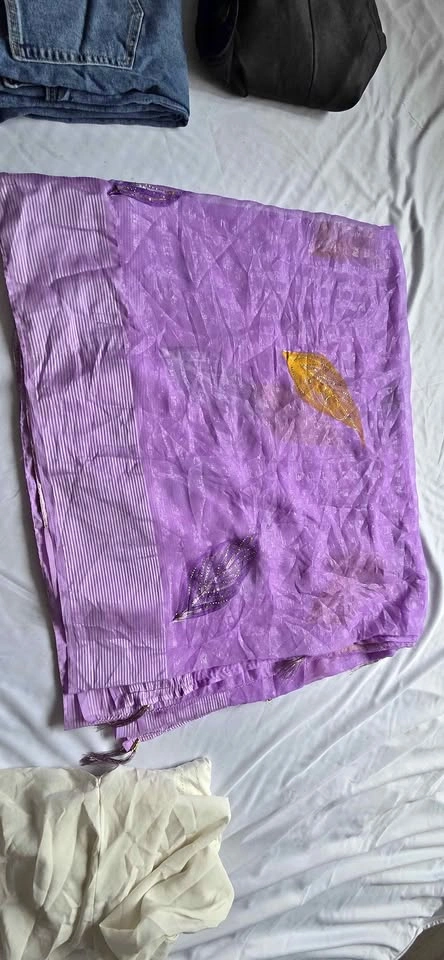 Purple Embroidered Saree with Leaf Motifs
