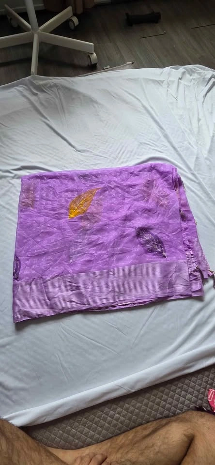 Purple Embroidered Saree with Leaf Motifs - photo 2