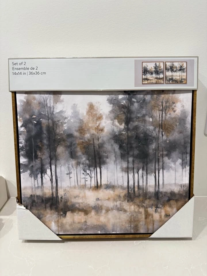 Set of 2 Framed Forest Trees Art 14x14