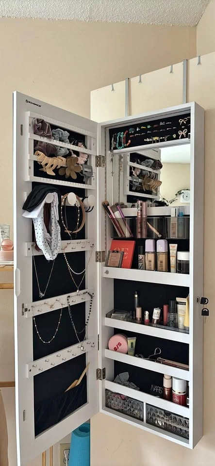 SONGMICS White Mirrored Full Length Jewelry Armoire