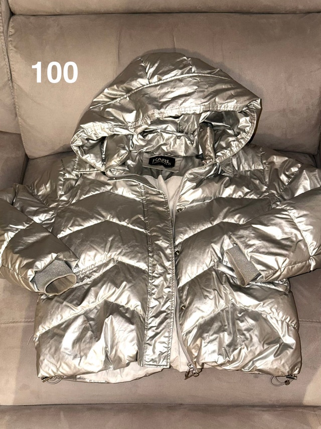 Karl Lagerfeld Metallic Silver Puffer Jacket - Like New