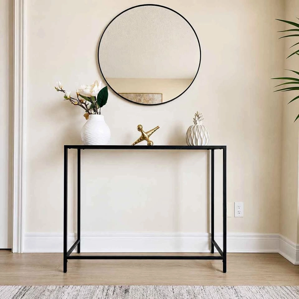Elegant Modern Black Glass Console Table 47" - Staging Only