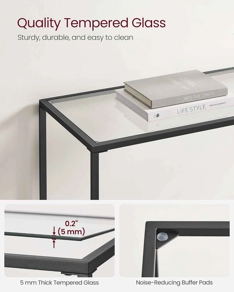 Elegant Modern Black Glass Console Table 47" - Staging Only - photo 3