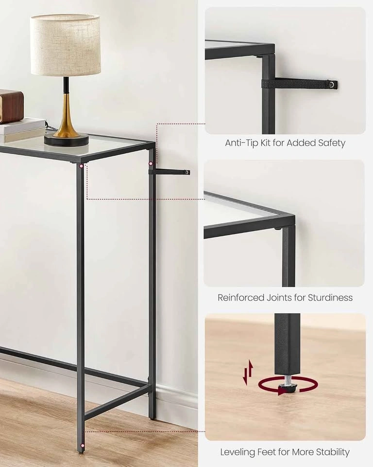 Elegant Modern Black Glass Console Table 47" - Staging Only - photo 4