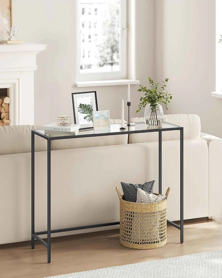 Elegant Modern Black Glass Console Table 47" - Staging Only - photo 5