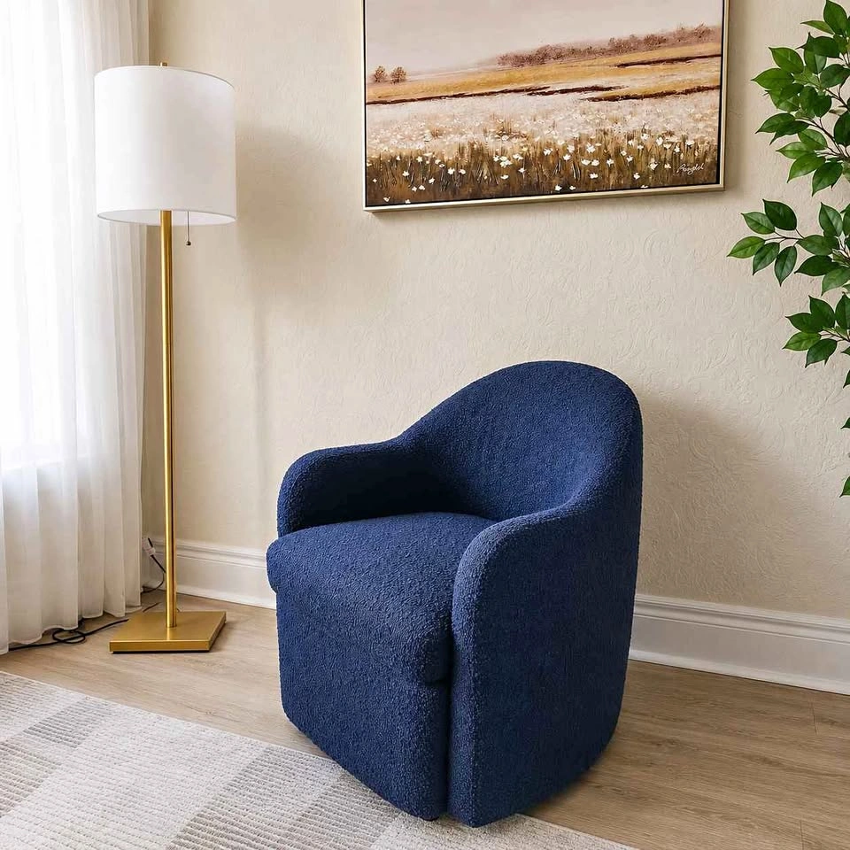 Brand New Navy Blue Bouclé Teddy 360° Swivel Accent Chair | Mode