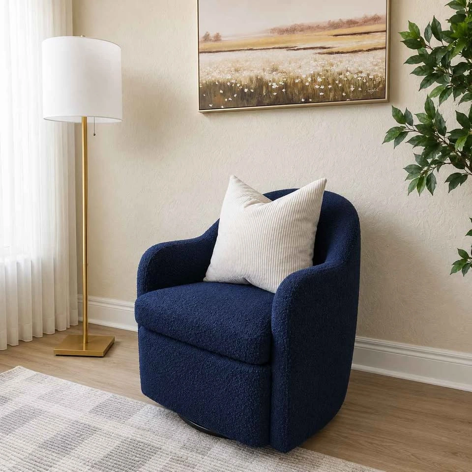 Brand New Navy Blue Bouclé Teddy 360° Swivel Accent Chair | Mode - photo 2
