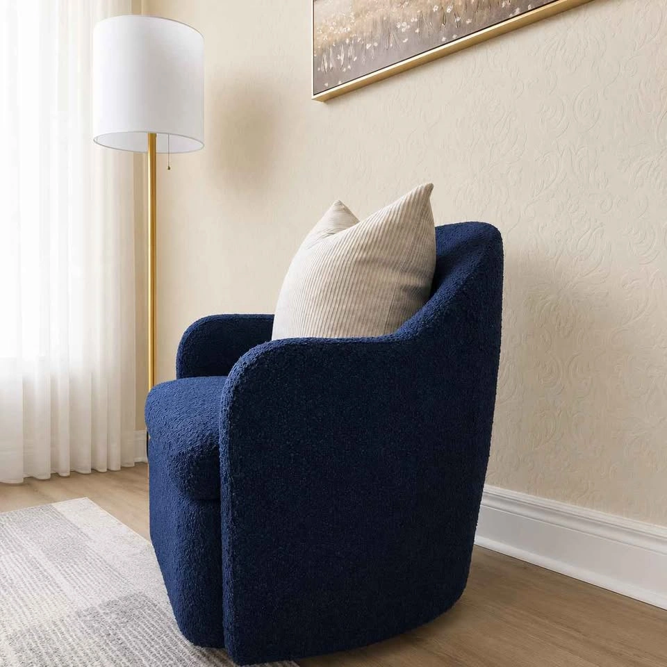 Brand New Navy Blue Bouclé Teddy 360° Swivel Accent Chair | Mode - photo 3