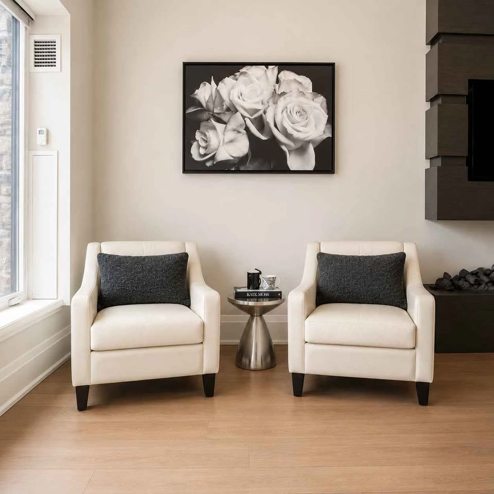 LIND Leather Sofa & 2 Chairs - Mid-Century Modern Cream Beige - photo 5