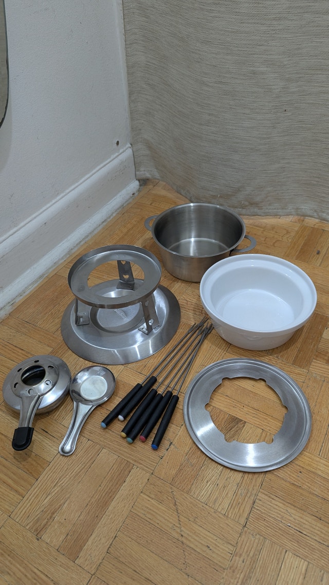 Stainless Steel Fondue Set Porcelain Ceramic Bowl Pot - photo 2