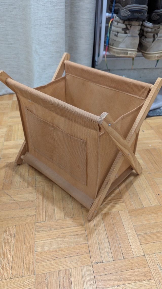 Vintage Folding Knitting Basket Sewing Bag Fabric Crocheting - photo 3