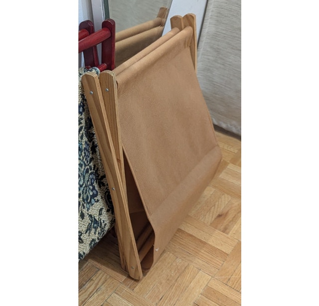 Vintage Folding Knitting Basket Sewing Bag 60s Fabric Crocheting - photo 4