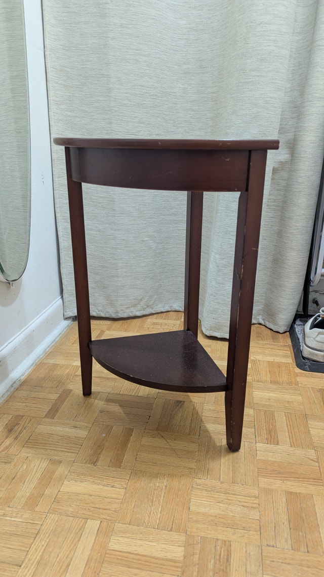 Small Retro Triangle Wood Side Corner Table 2-Tier - photo 2