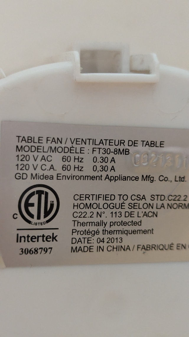 12-inch 3-Speeds Oscillating Table Fan FT30-8MB - photo 3