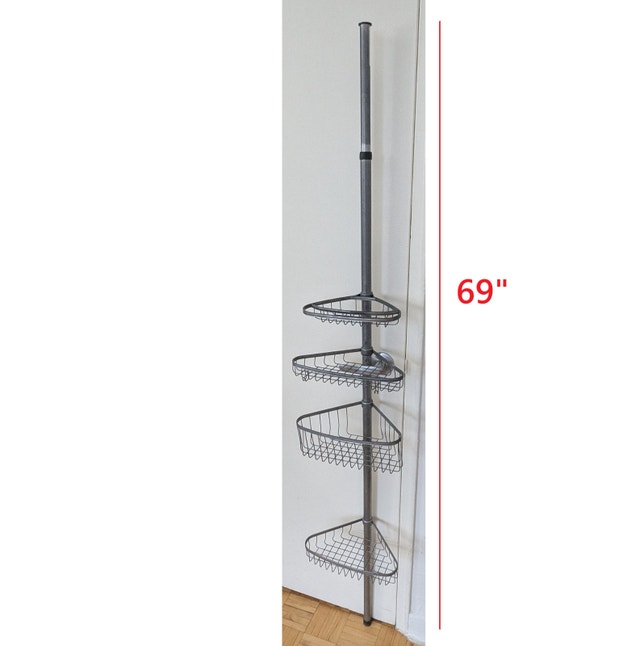 Used Adjustable Metal Shower Caddy Organizer, Tension Pole 4-She