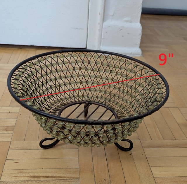 Vintage Beaded Copper Wire Fruit Bowl Basket