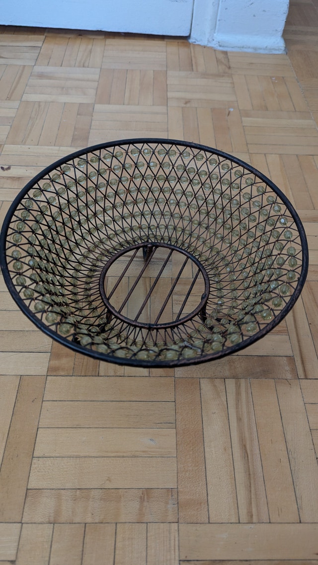 Vintage Beaded Copper Wire Fruit Bowl Basket - photo 2
