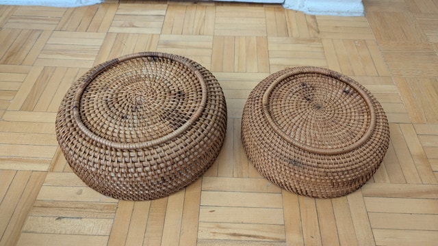 2Pcs Bamboo Basket Storage Rattan Tray Wicker Bread Fruit Bowl - photo 3