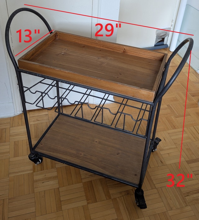 Rack Bar Cart Table Wooden Trolley with Wheels