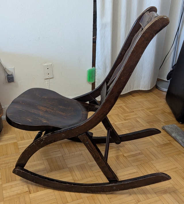 Antique Vintage Folding Rocking Chair Beech Farmhouse - photo 3
