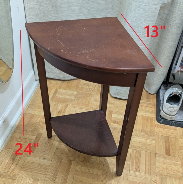 Small Retro Triangle Wood Side Corner Table 2-Tier