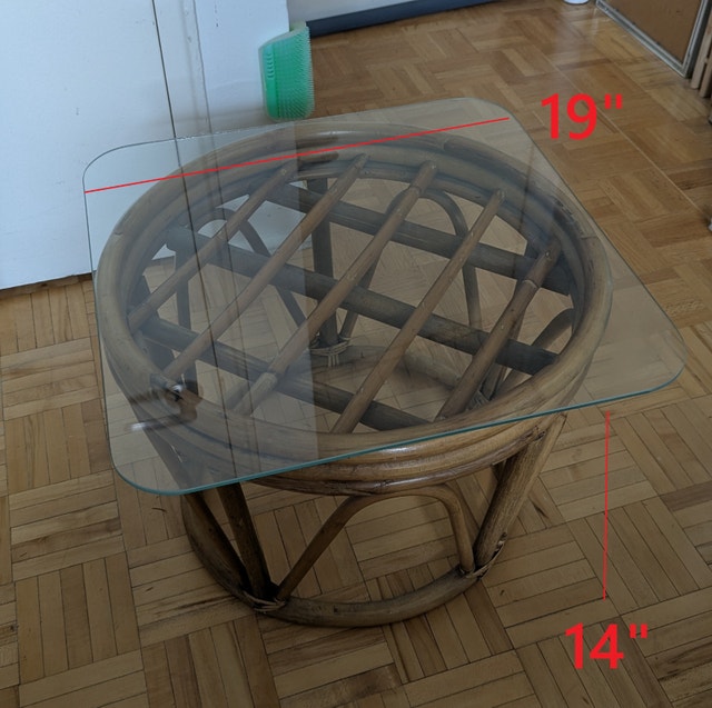Rattan Wood Table, Coffee Dining Table with Glass Square Top