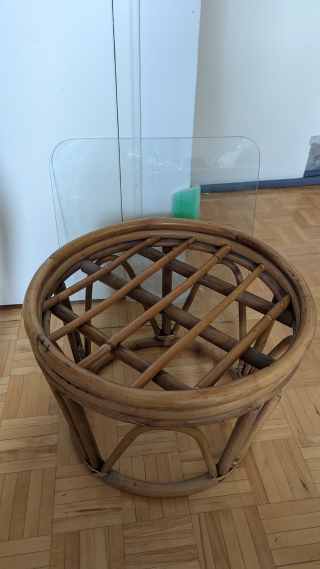Rattan Wood Table, Coffee Dining Table with Glass Square Top - photo 3